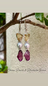Raw Citrine, Rhodolite Garnet & Freshwater Pearl Earrings – Natural Gemstone Dangle Earrings - Kathy Sayce Jewellery