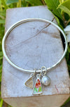Raw Citrine, Upcycled Plate, and Freshwater Pearl Charm Bangle - Sterling Silver - Kathy Sayce Jewellery