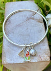 Raw Citrine, Upcycled Plate, and Freshwater Pearl Charm Bangle - Sterling Silver - Kathy Sayce Jewellery