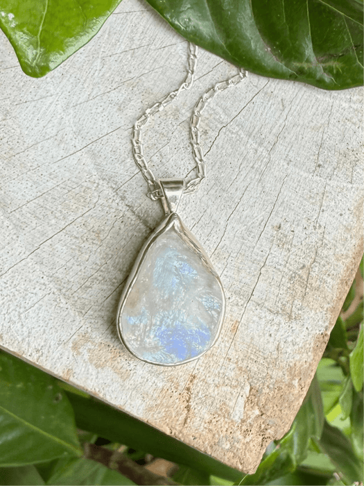 Raw Moonstone Pendant on 45cm Sterling Silver Chain – Natural Gemstone Necklace - Kathy Sayce Jewellery