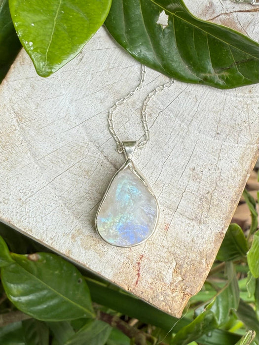 Raw Moonstone Pendant on 45cm Sterling Silver Chain – Natural Gemstone Necklace - Kathy Sayce Jewellery