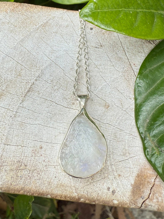Raw Moonstone Pendant on 45cm Sterling Silver Chain – Natural Gemstone Necklace - Kathy Sayce Jewellery