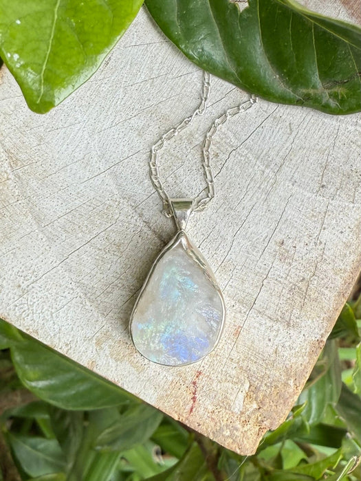 Raw Moonstone Pendant on 45cm Sterling Silver Chain – Natural Gemstone Necklace - Kathy Sayce Jewellery