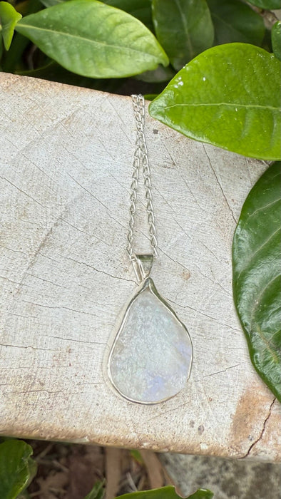 Raw Moonstone Pendant on 45cm Sterling Silver Chain – Natural Gemstone Necklace - Kathy Sayce Jewellery