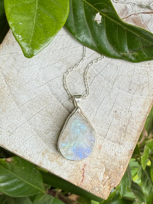 Raw Moonstone Pendant on 45cm Sterling Silver Chain – Natural Gemstone Necklace - Kathy Sayce Jewellery