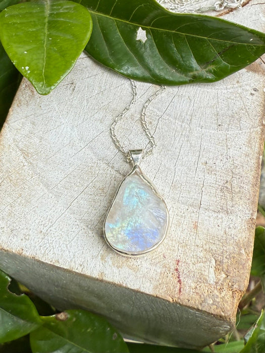 Raw Moonstone Pendant on 45cm Sterling Silver Chain – Natural Gemstone Necklace - Kathy Sayce Jewellery
