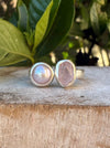 Raw Rose Quartz and Freshwater Pearl Ring - Open Band Ring (slightly adjustable) - Kathy Sayce Jewellery