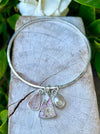 Raw Rose Quartz, Freshwater Pearl & Upcycled China Bangle – Sterling Silver Charm Bracelet - Kathy Sayce Jewellery