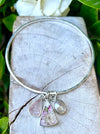 Raw Rose Quartz, Freshwater Pearl & Upcycled China Bangle – Sterling Silver Charm Bracelet - Kathy Sayce Jewellery