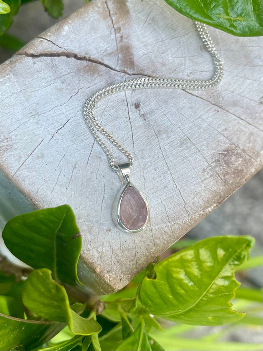Ready Made Raw Rose Quartz Pendant - Sterling Silver Chain - Kathy Sayce Jewellery
