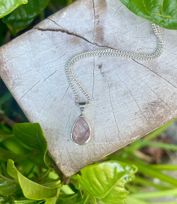 Ready Made Raw Rose Quartz Pendant - Sterling Silver Chain - Kathy Sayce Jewellery