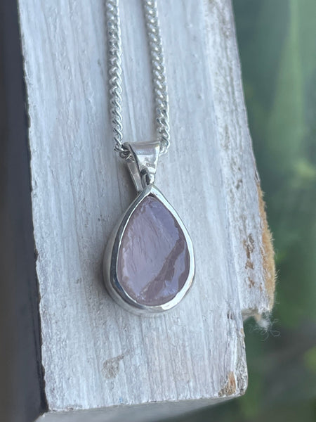 Ready Made Raw Rose Quartz Pendant - Sterling Silver Chain - Kathy Sayce Jewellery