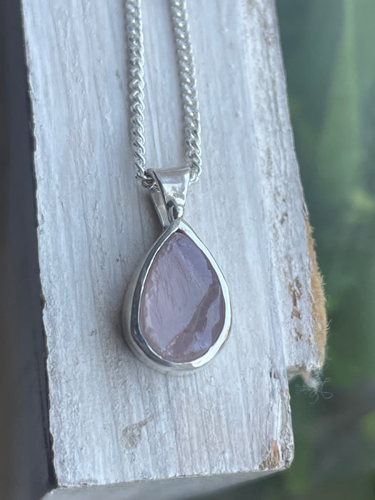 Ready Made Raw Rose Quartz Pendant - Sterling Silver Chain - Kathy Sayce Jewellery