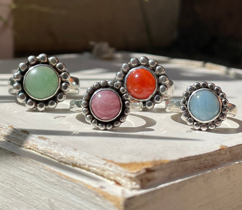 Rhodochrosite Flower Ring – Natural Pink Gemstone, Sterling Silver - Kathy Sayce Jewellery