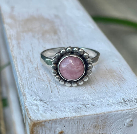 Rhodochrosite Flower Ring – Natural Pink Gemstone, Sterling Silver - Kathy Sayce Jewellery