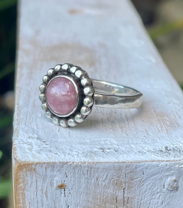 Rhodochrosite Flower Ring – Natural Pink Gemstone, Sterling Silver - Kathy Sayce Jewellery