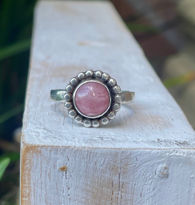 Rhodochrosite Flower Ring – Natural Pink Gemstone, Sterling Silver - Kathy Sayce Jewellery