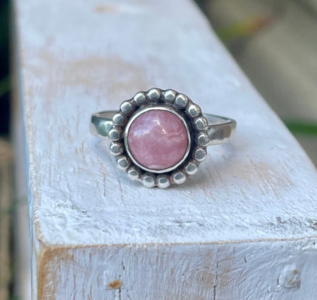 Rhodochrosite Flower Ring – Natural Pink Gemstone, Sterling Silver - Kathy Sayce Jewellery
