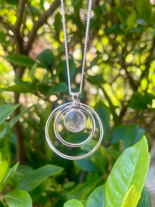 Rose Quartz Circle Necklace – Sterling Silver Circle Within a Circle Pendant - Kathy Sayce Jewellery