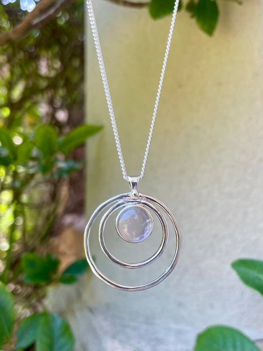 Rose Quartz Circle Necklace – Sterling Silver Circle Within a Circle Pendant - Kathy Sayce Jewellery