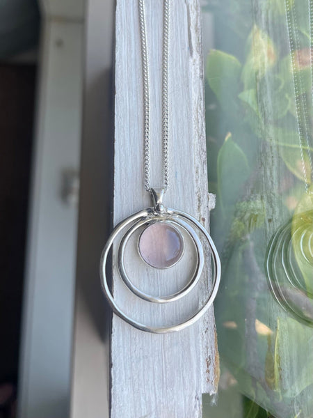 Rose Quartz Circle Necklace – Sterling Silver Circle Within a Circle Pendant - Kathy Sayce Jewellery
