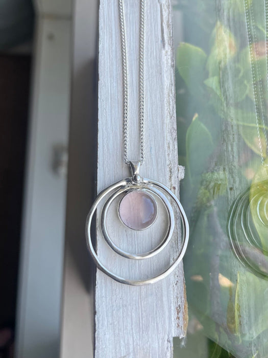 Rose Quartz Circle Necklace – Sterling Silver Circle Within a Circle Pendant - Kathy Sayce Jewellery