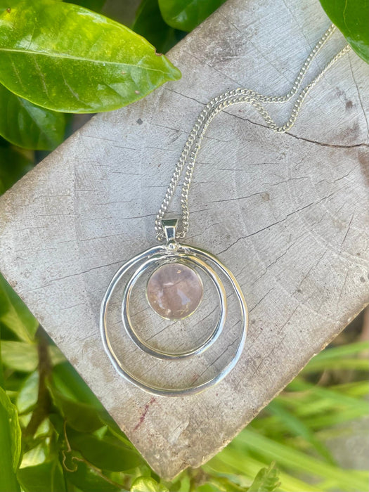 Rose Quartz Circle Necklace – Sterling Silver Circle Within a Circle Pendant - Kathy Sayce Jewellery
