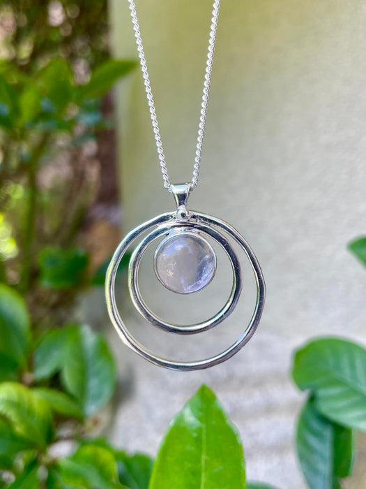Rose Quartz Circle Necklace – Sterling Silver Circle Within a Circle Pendant - Kathy Sayce Jewellery