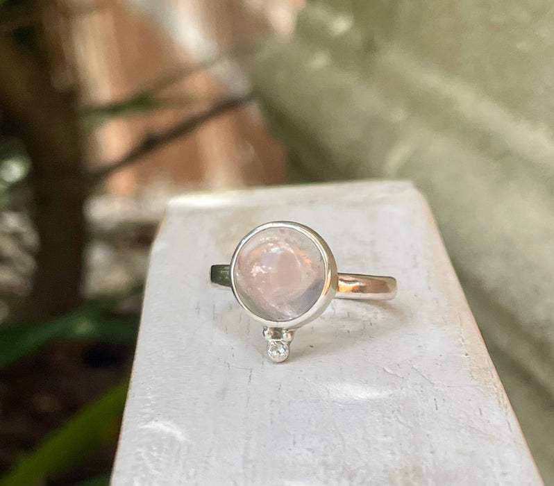 Rose Quartz Ring with Faceted White Topaz – Sterling Silver Gemstone Jewellery - Kathy Sayce Jewellery