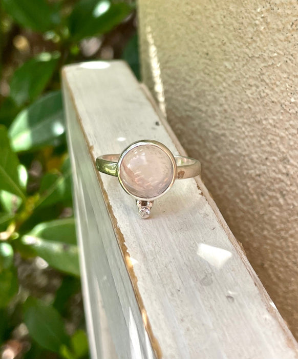 Rose Quartz Ring with Faceted White Topaz – Sterling Silver Gemstone Jewellery - Kathy Sayce Jewellery