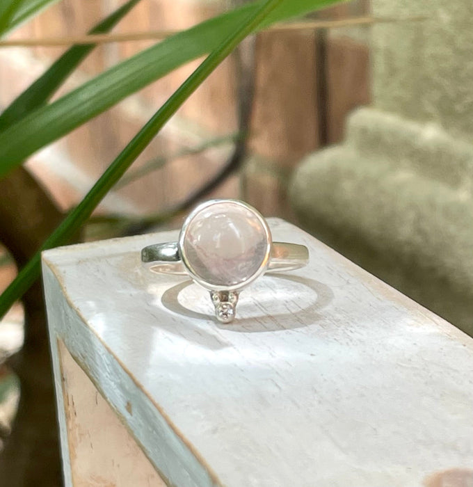 Rose Quartz Ring with Faceted White Topaz – Sterling Silver Gemstone Jewellery - Kathy Sayce Jewellery