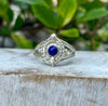 Round Lapis Lazuli Ring – Sterling Silver Split Band Gemstone Ring - Kathy Sayce Jewellery