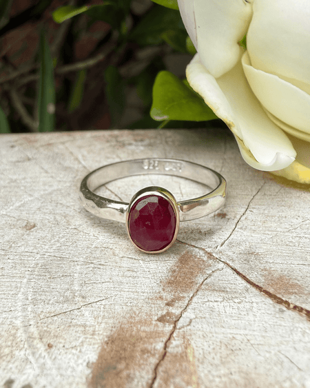 Ruby Ring - Rose Cut Red Ruby wrapped in 9ct Gold on a Sterling Silver Band - Kathy Sayce Jewellery