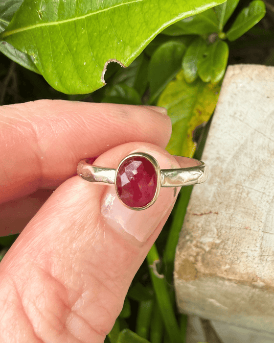 Ruby Ring - Rose Cut Red Ruby wrapped in 9ct Gold on a Sterling Silver Band - Kathy Sayce Jewellery