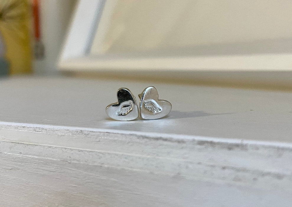Silver Angel Wing Heart Stud Earrings - Kathy Sayce Jewellery