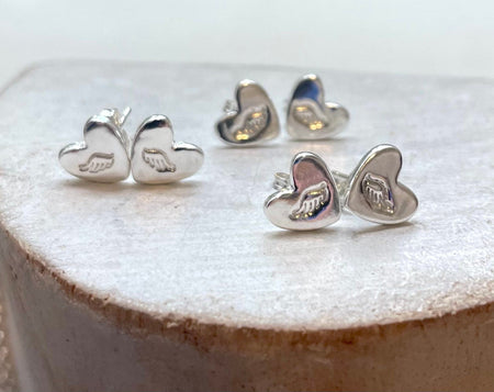 Silver Angel Wing Heart Stud Earrings - Kathy Sayce Jewellery