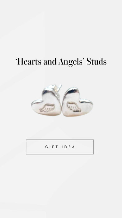 Silver Angel Wing Heart Stud Earrings - Kathy Sayce Jewellery
