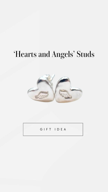 Silver Angel Wing Heart Stud Earrings - Kathy Sayce Jewellery