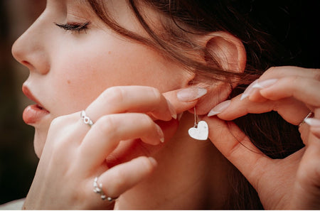 Silver Heart Dangle Earrings – Hammered Texture with Sterling Earwires - Kathy Sayce Jewellery