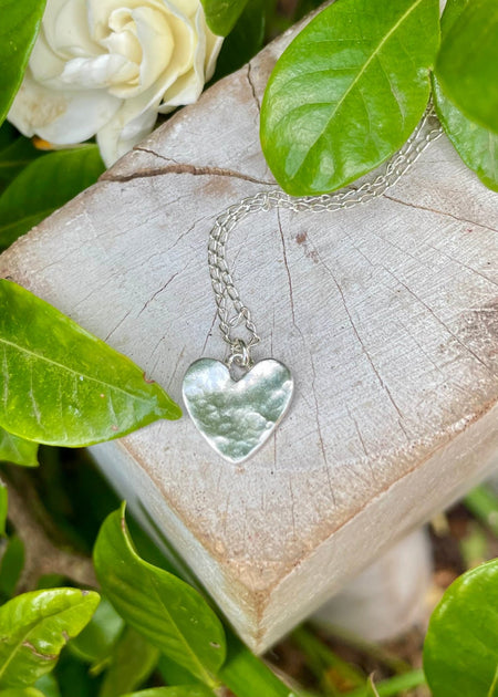 Silver Heart Necklace - Hammer Textured Sterling Silver - Sterling Silver Chain - Kathy Sayce Jewellery
