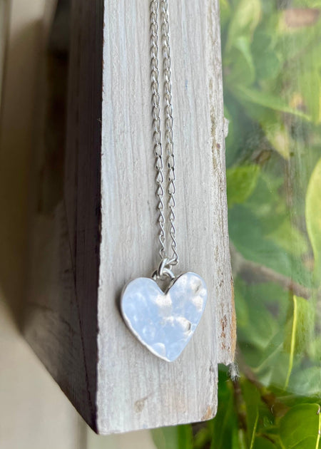 Silver Heart Necklace - Hammer Textured Sterling Silver - Sterling Silver Chain - Kathy Sayce Jewellery