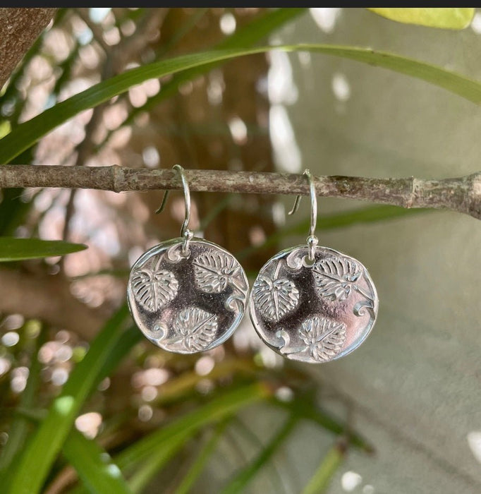 Silver Leaf Patterned Disc Earrings - Kathy Sayce Jewellery