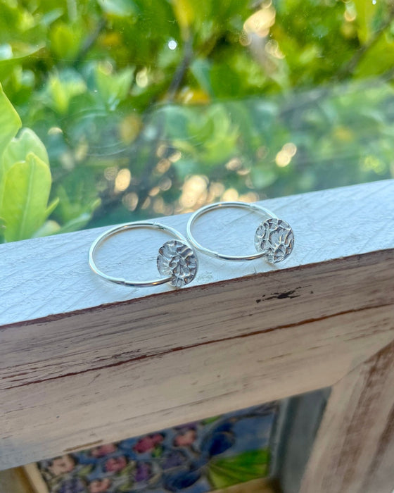 Sleeper Earrings with Embossed Sterling Silver Discs - Kathy Sayce Jewellery