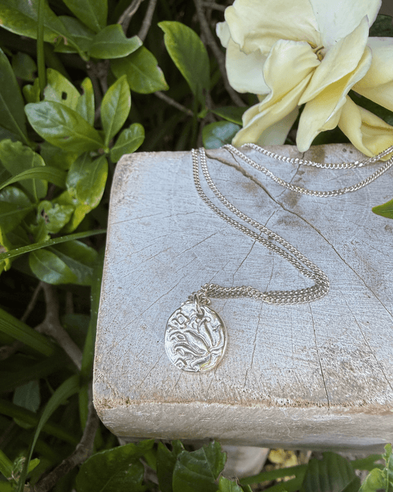 Small Patterned Silver Disc Necklace - Sterling Silver Chain - Kathy Sayce Jewellery