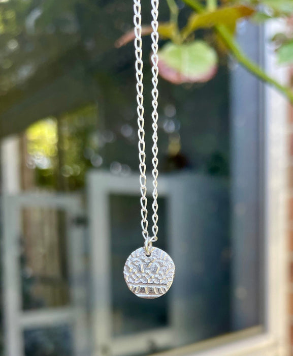 Small Patterned Silver Disc Necklace - Sterling Silver Chain - Kathy Sayce Jewellery