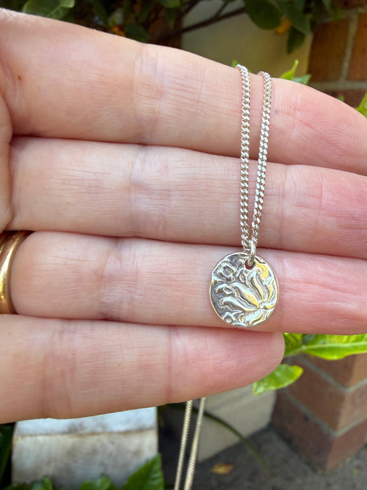 Small Patterned Silver Disc Necklace - Sterling Silver Chain - Kathy Sayce Jewellery