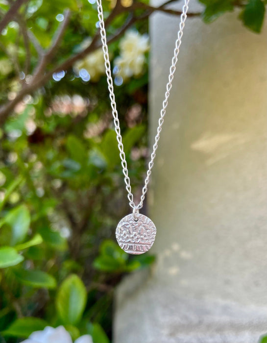 Small Patterned Silver Disc Necklace - Sterling Silver Chain - Kathy Sayce Jewellery