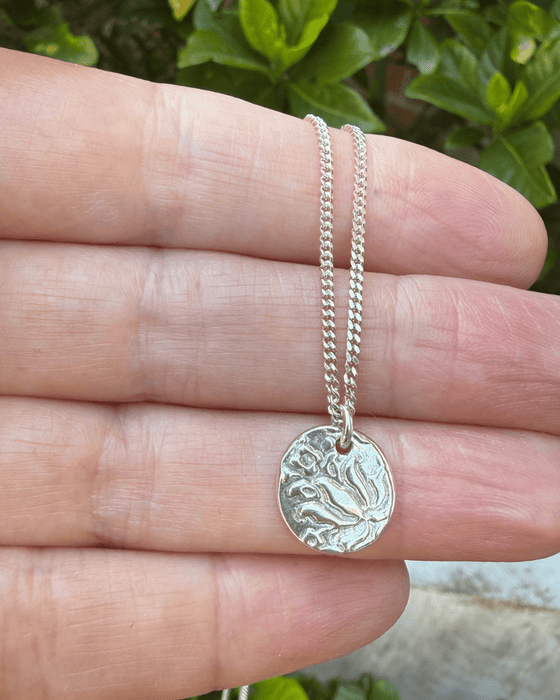 Small Patterned Silver Disc Necklace - Sterling Silver Chain - Kathy Sayce Jewellery