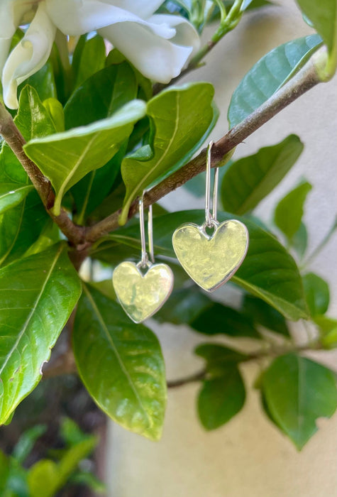 Sterling Silver Heart Dangle Earrings – Hammered Texture with Handmade Earwires - Kathy Sayce Jewellery