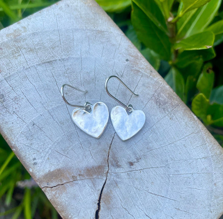 Sterling Silver Heart Dangle Earrings – Hammered Texture with Handmade Earwires - Kathy Sayce Jewellery